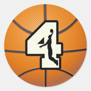 Pegatina Redonda Número 4 Baloncesto y Jugador
