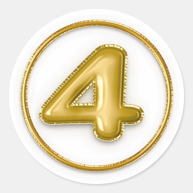 Pegatina Redonda Número 4 Globo Dorado (Anverso)