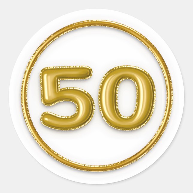 Pegatina redonda número 50 globo dorado (Anverso)