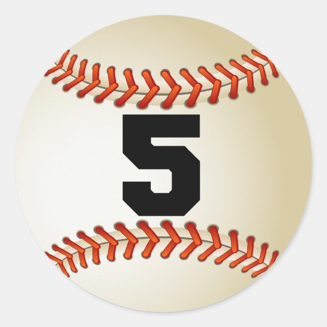 Pegatina Redonda Número 5 de béisbol (Anverso)