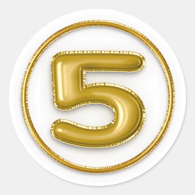 Pegatina Redonda Número 5 Globo Dorado (Anverso)
