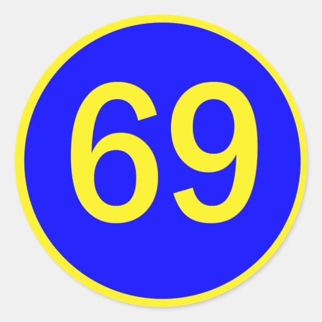 Pegatina Redonda número, 69, en círculo (Anverso)