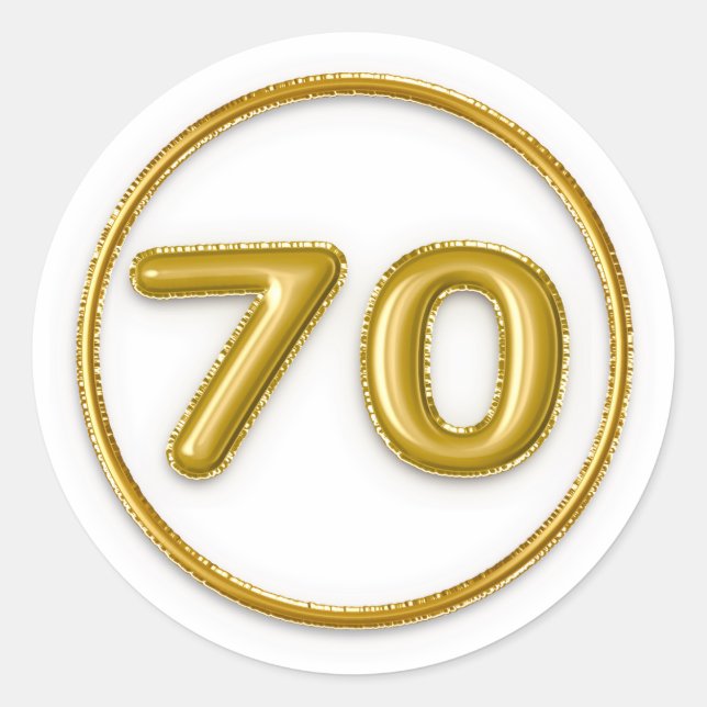 Pegatina redonda número 70 globo dorado (Anverso)