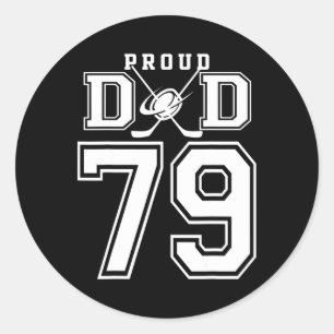 Pegatina Redonda Número 79 Orgulloso Padre de Hockey Personalizado