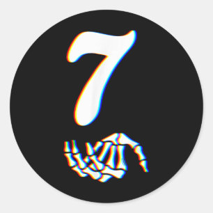 Pegatina Redonda Número 7 Coincidente 67 Meme Mano de Esqueleto Hal