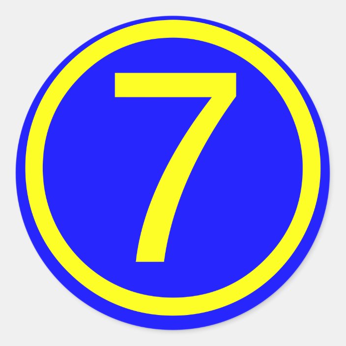 Pegatina Redonda Número 7 En Un Círculo Fondo Azul Zazzlees