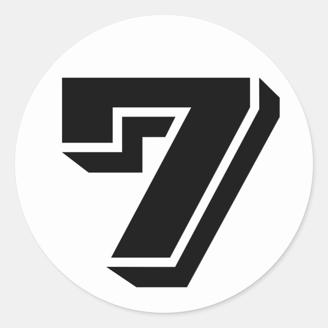 Pegatina Redonda Número 7 Siete Números de Vineta por Janz White (Anverso)