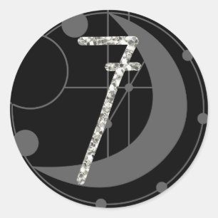 Pegatina Redonda Número 7 Siete vueltas Monograma Geométrico Moon N