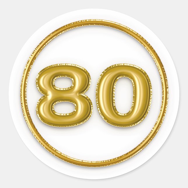 Pegatina redonda número 80 globo dorado (Anverso)