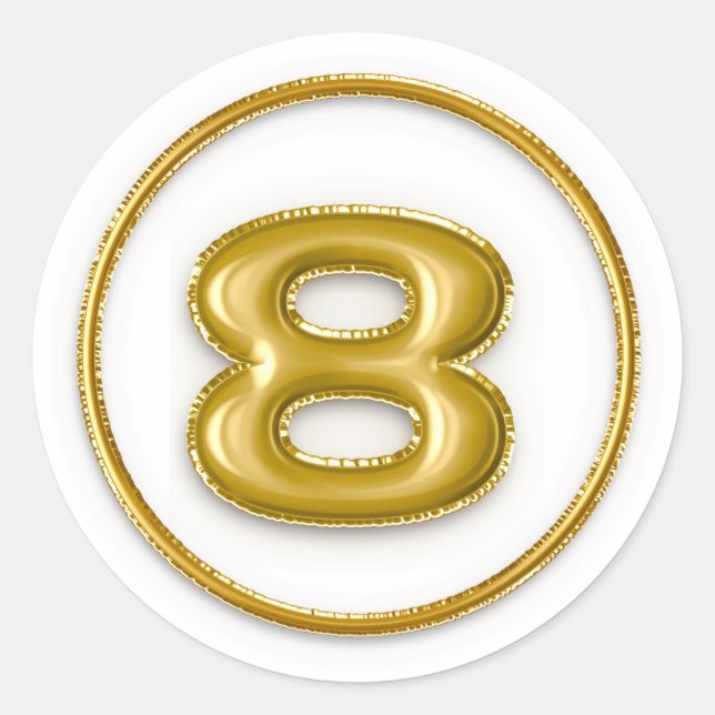 Pegatina redonda número 8 globo dorado (Anverso)