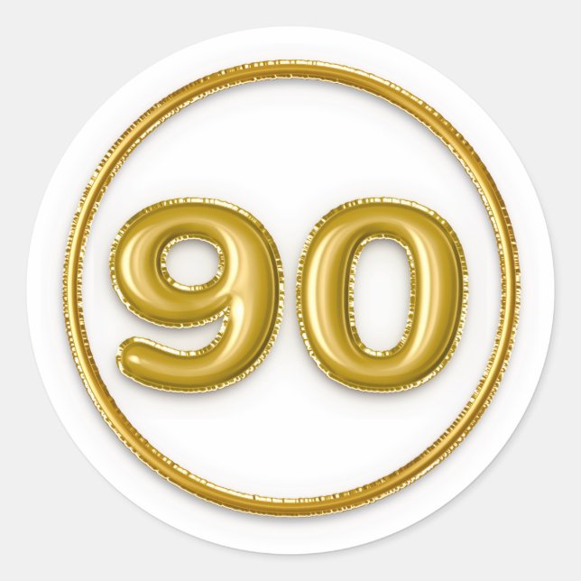 Pegatina redonda número 90 globo dorado (Anverso)
