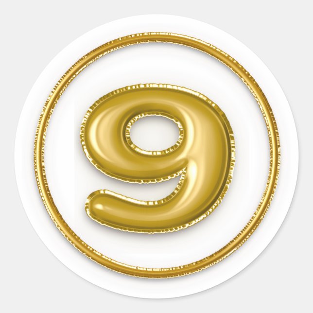 Pegatina redonda número 9 de globo dorado (Anverso)