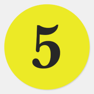 Pegatina Redonda Número cinco planificación simple 5 amarillo negro