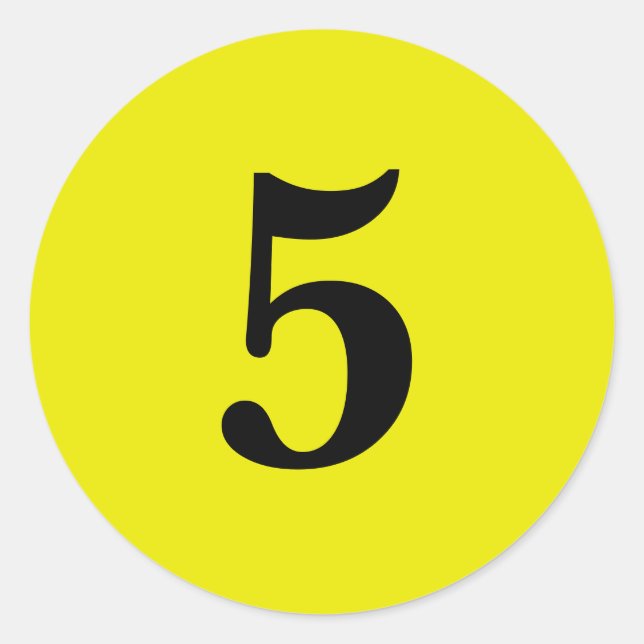 Pegatina Redonda Número cinco planificación simple 5 amarillo negro (Anverso)