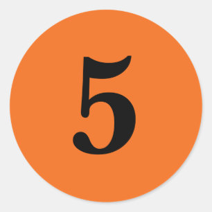 Pegatina Redonda Número cinco planificación simple 5 naranja negro