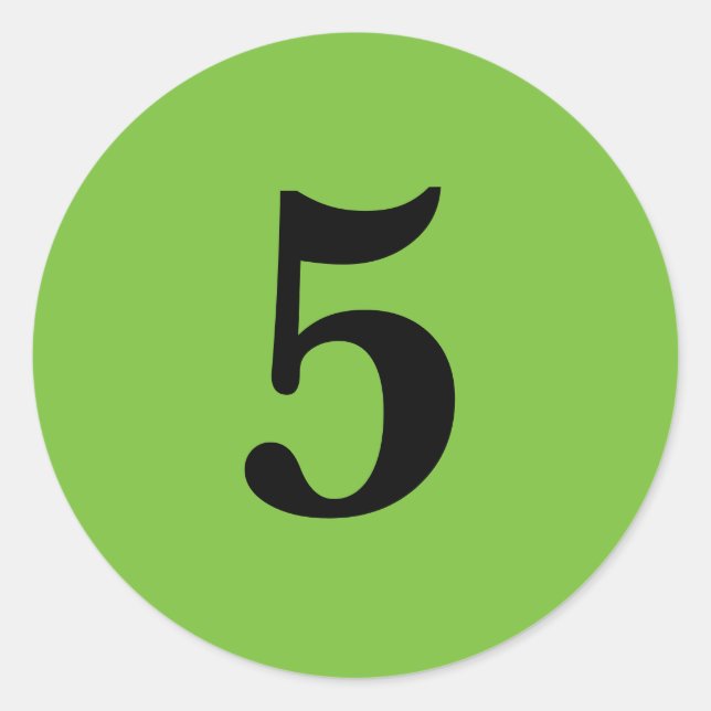 Pegatina Redonda Número cinco planificación simple 5 verde negro (Anverso)