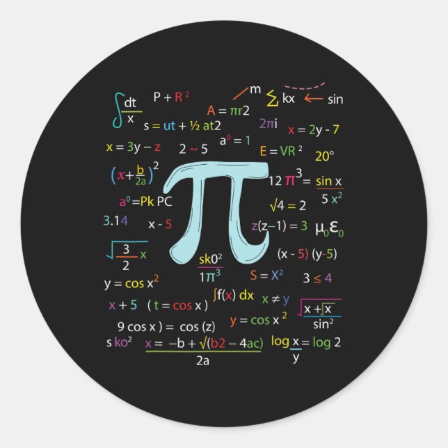 Pegatina Redonda Número Círculo De Pi Fórmulas Nerdy Mathematicians (Anverso)