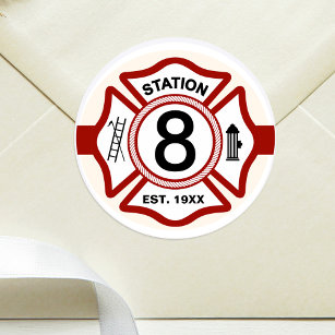 Pegatina Redonda Número de la estación de bomberos del personalizad