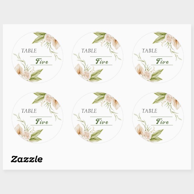 Pegatina Redonda  Número de mesa acuarela beige delicado  (Hoja)