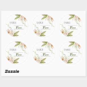 Pegatina Redonda Número de mesa en acuarela beige delicado