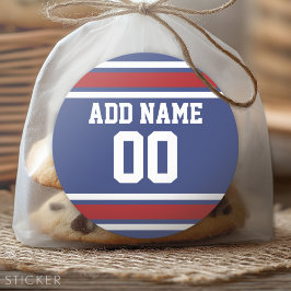 Pegatina Redonda Número de nombre personalizado de Blue Red Footbal