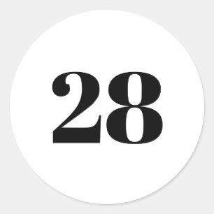 Pegatina Redonda Número de Personalizado moderno, fecha, blanco ne