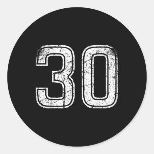 Pegatina Redonda Número número 30 de cosecha blanca deportiva