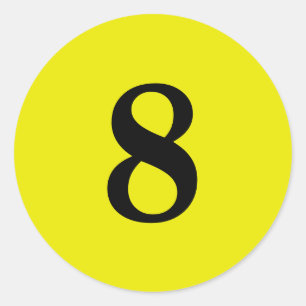 Pegatina Redonda Número ocho planeamiento simple 8 amarillo negro