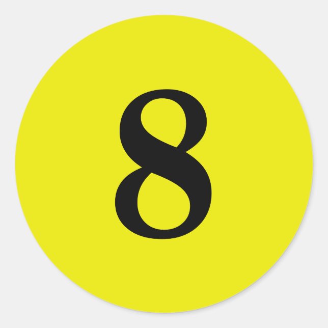 Pegatina Redonda Número ocho planeamiento simple 8 amarillo negro (Anverso)