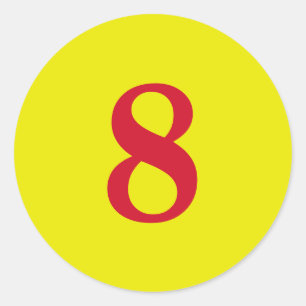 Pegatina Redonda Número ocho planeamiento simple 8 amarillo rojo