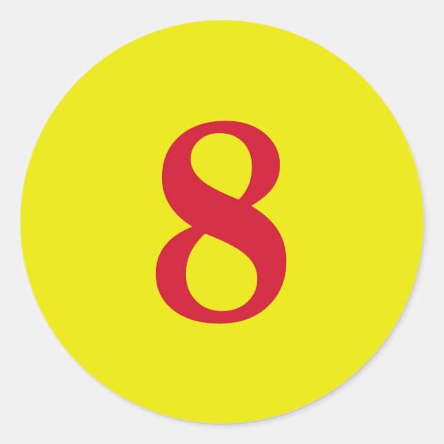 Pegatina Redonda Número ocho planeamiento simple 8 amarillo rojo (Anverso)