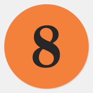 Pegatina Redonda Número ocho planificación simple 8 naranja negro