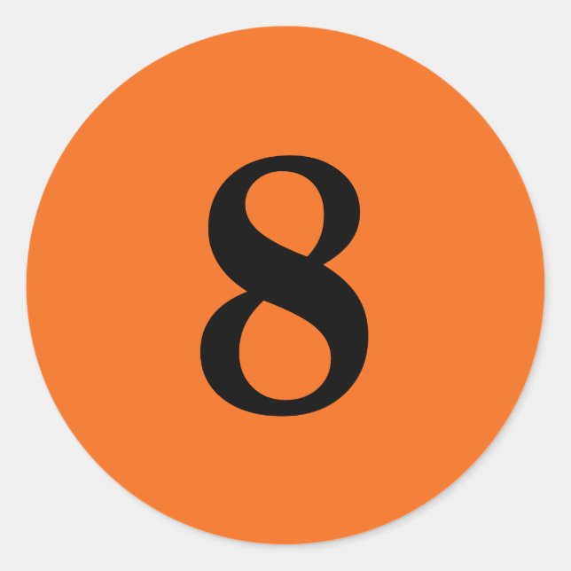 Pegatina Redonda Número ocho planificación simple 8 naranja negro (Anverso)
