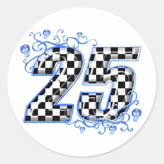 Pegatina Redonda número que compite con azul 25 (Anverso)
