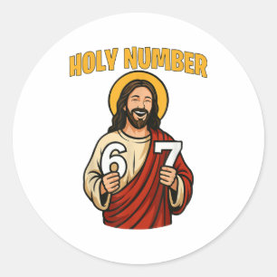 Pegatina Redonda Número Santo 67 Cristiano 6 7 Meme Hombres Mujeres