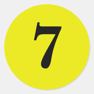 Pegatina Redonda Número Siete planificación simple 7 amarillo negro