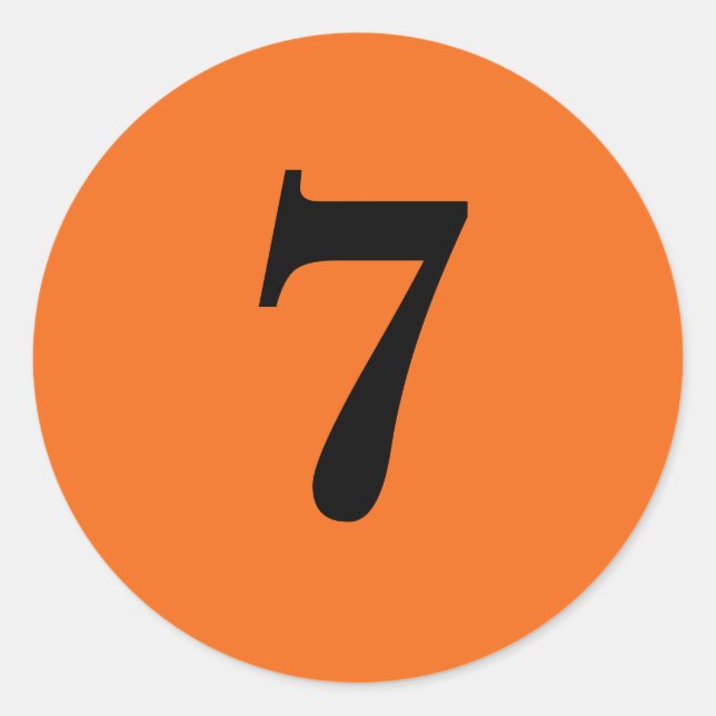 Pegatina Redonda Número Siete planificación simple 7 naranja negro (Anverso)