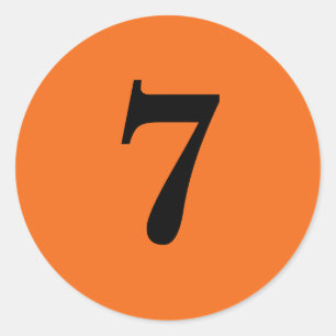 Pegatina Redonda Número Siete planificación simple 7 naranja negro