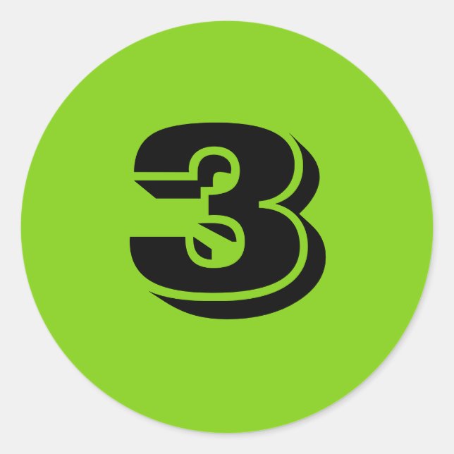 Pegatina Redonda Número tres grandes Pegatinas verdes redondos por  (Anverso)