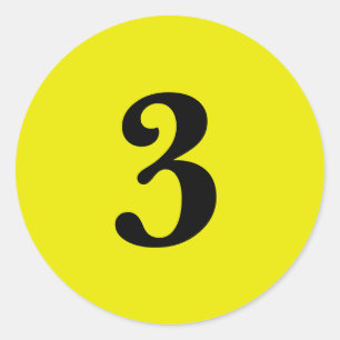 Pegatina Redonda Número tres planificación simple 2 amarillo negro