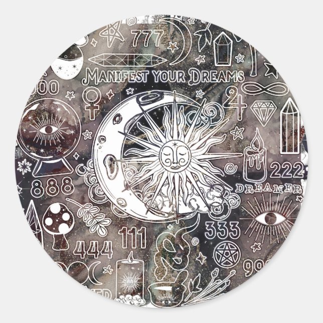 Pegatina Redonda Numerología afortunada que manifiesta la pérdida d (Anverso)