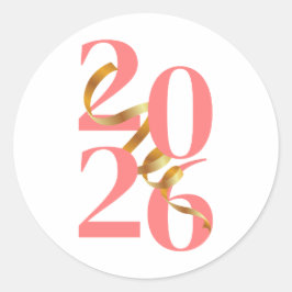 Pegatina Redonda Números 2026 en Coral con Lazo Dorado Flotante