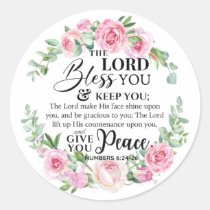 Pegatina Redonda Números 6:24-26 El Señor te bendiga Rosa de la Bib