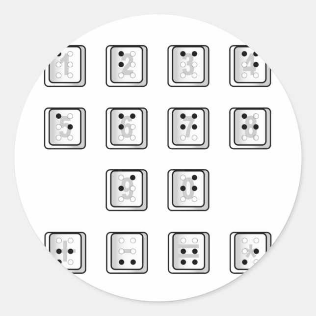 Pegatina Redonda Números clave de computadora en Braille (Anverso)