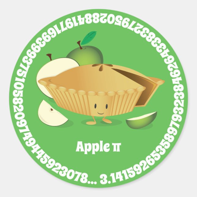 Pegatina Redonda Números de caricatura de Apple Pie Green Pi Day (Anverso)