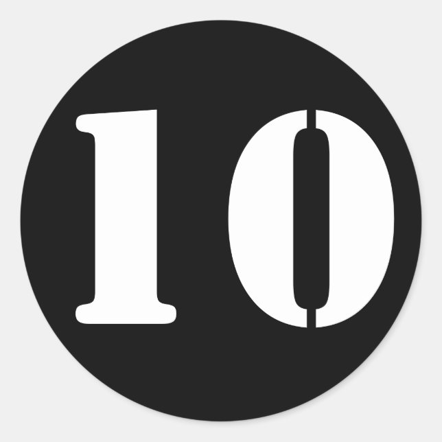 Pegatina Redonda Números de plantilla por Janz Número 10 Diez Negro (Anverso)