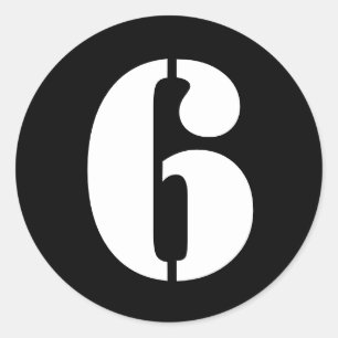 Pegatina Redonda Números de plantilla por Janz Número 6 Seis Negr