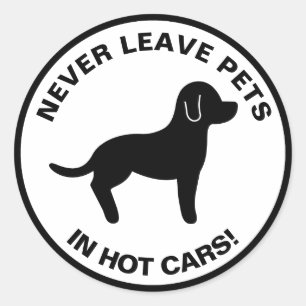 Pegatina Redonda Nunca Deje Mascotas en Coches Calientes Texto y Di