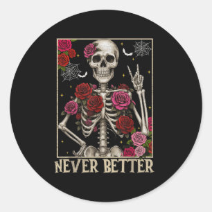 Pegatina Redonda Nunca mejor temblor Floral Skeleton costo de Hallo