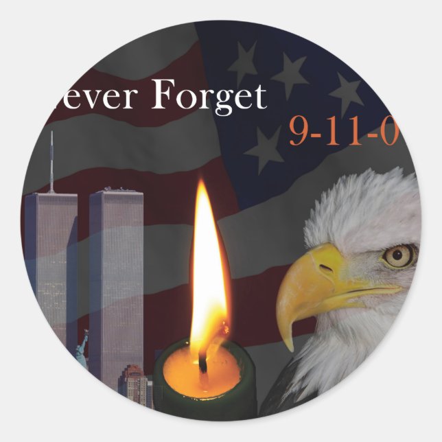 Pegatina Redonda Nunca olvidar el 9-11-01 (Anverso)